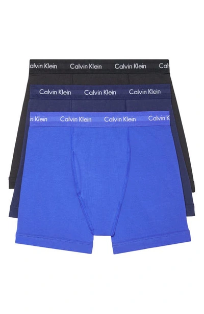 Calvin Klein 3-pack Moisture Wicking Stretch Cotton Boxer Briefs In Blue Combo