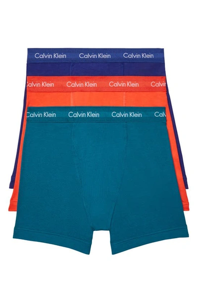 Calvin Klein 3-pack Moisture Wicking Stretch Cotton Boxer Briefs In Orange/ Blue/ Turqoise