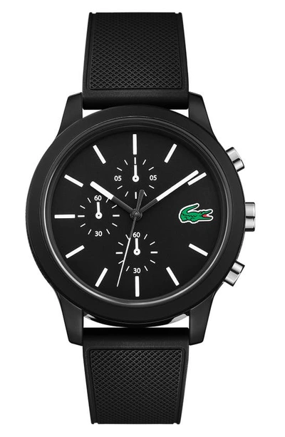 Lacoste 12.12 Chronograph Silicone Band Watch, 44mm In Black