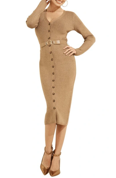 Guess Luis Belted Long Sleeve Cardigan Dress In Beach Tan Multi | ModeSens