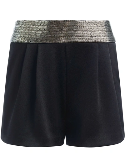Alice And Olivia Conry Embellished Pleated Shorts In Black