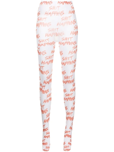 Ashley Williams White & Red All Over Text Print Tights