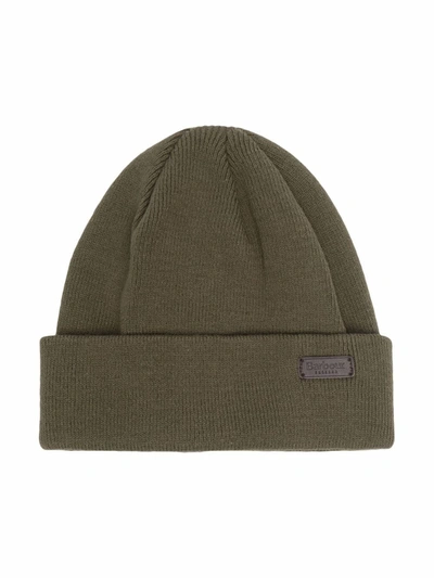 Barbour Kids' Ribbed Cotton-blend Beanie In Green