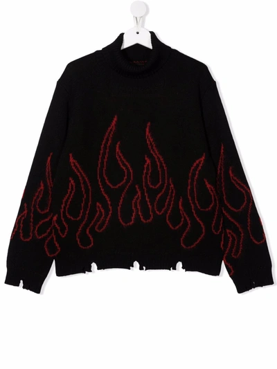 Vision Of Super Kids' Distressed Flame Jumper In Black