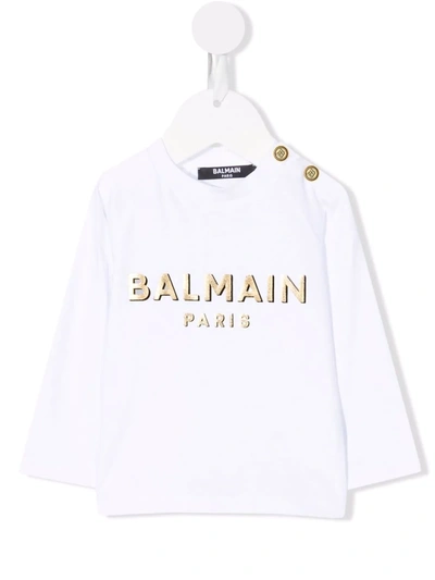 Balmain Babies' Logo-print Cotton T-shirt In White