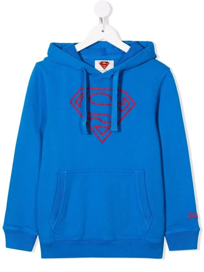Mc2 Saint Barth Kids' Super Man Embroidered-logo Hoodie In Blue