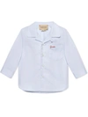 Gucci Babies' Embroidered Logo Long-sleeve Cotton Shirt In Blue