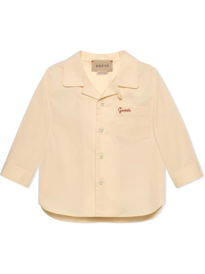 Gucci Babies' Embroidered Logo Long-sleeve Cotton Shirt In White