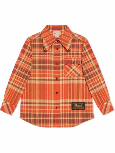 Gucci Kids' Check Flannel Long-sleeve Shirt In Orange