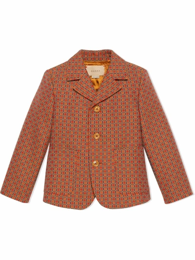 Gucci Kids' G Square Cotton Blazer In Brown