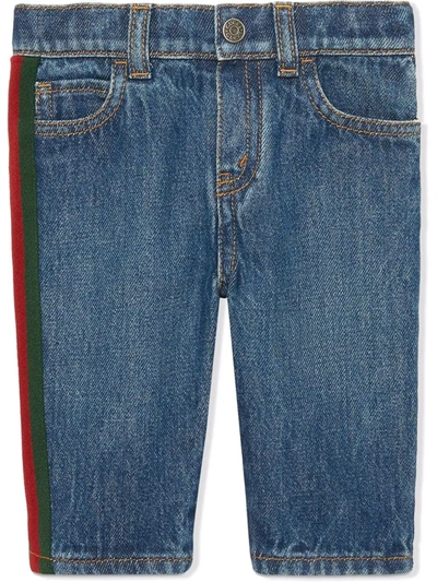 Gucci Babies' Web Detail Straight Leg Jeans In Blue