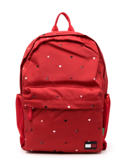 Tommy Hilfiger Junior Logo-print Zip-up Backpack In Rot