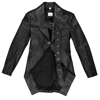Burberry Ladies Black Biker Belt Detail Leather Morning Jacket, Brand Size 8 (us Size 6) In Black,tortoise