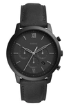 Fossil Neutra Chronograph Leather Strap Watch, 44mm In Black