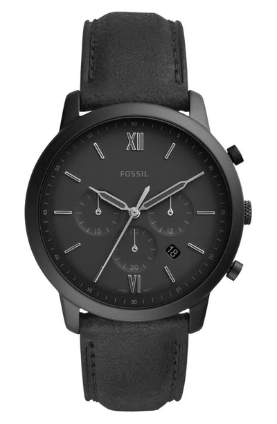 Fossil Neutra Chronograph Leather Strap Watch, 44mm In Black