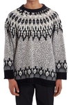 Valentino Crew Neck Wool Sweater  With Animal Print And Embroidery In Animalier