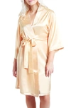 Icollection Long Sleeve Satin Robe In Gold