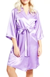 Icollection Long Sleeve Satin Robe In Lavender