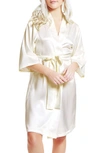 Icollection Long Sleeve Satin Robe In Ivory