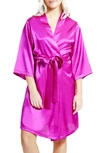 Icollection Long Sleeve Satin Robe In Purple
