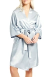 Icollection Long Sleeve Satin Robe In Grey