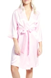 Icollection Long Sleeve Satin Robe In Pink