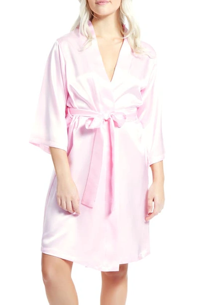 Icollection Long Sleeve Satin Robe In Pink