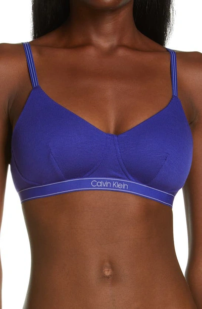 Calvin Klein Lightly Lined Rib Bralette In Purple Para