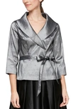 Alex Evenings Brushed Satin Tie Waist Blouse In Gunmetal