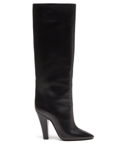 Saint Laurent 68 Tube Leather Knee-high Boots In Black