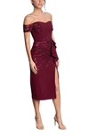 Dress The Population Alani Sequin Detail Off The Shoulder Cocktail Dress In Burgundy Multi