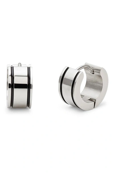 Brook & York Stripe Stainless Steel Hoop Earrings In Silver