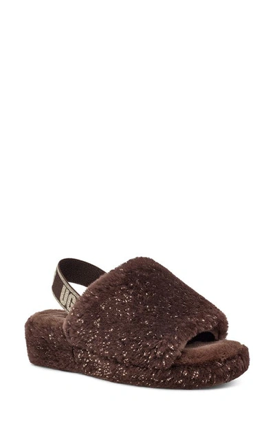 Ugg (r) Fluff Yeah Genuine Shearling Slingback Sandal In Burnt Cedar Metallic Sparkle