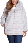 Gallery Hooded Faux Fur Jacket In Grey