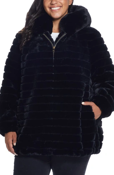 Gallery Hooded Faux Fur Jacket In Black