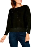 Nic + Zoe Falling Stars Embellished Sweater In Black Onyx