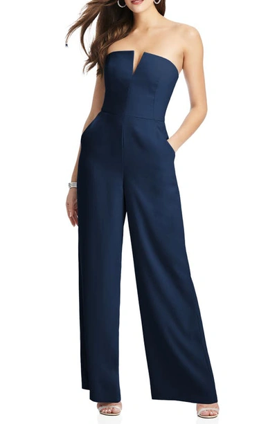 Dessy Collection Strapless Crepe Jumpsuit In Blue