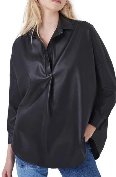 French Connection Faux Leather Popover Shirt In Black