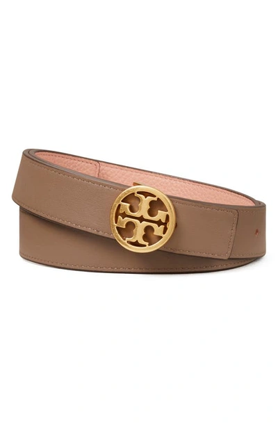 Tory Burch Reversible Leather Belt In Pink Moon / Clam Shell / Gold