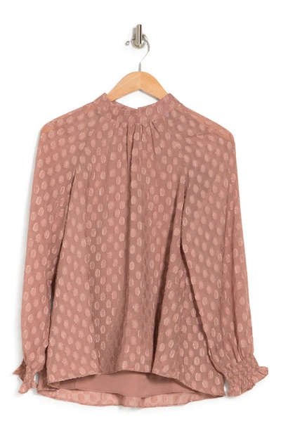 Daniel Rainn Long Sleeve Swiss Dot Blouse In A935 Rosy Brown