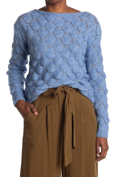 Frnch Noelys Textured Scallop Knit Sweater In Blue