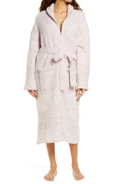 Barefoot Dreams Cozychic® Unisex Robe In Heather Dusty Mauve-white