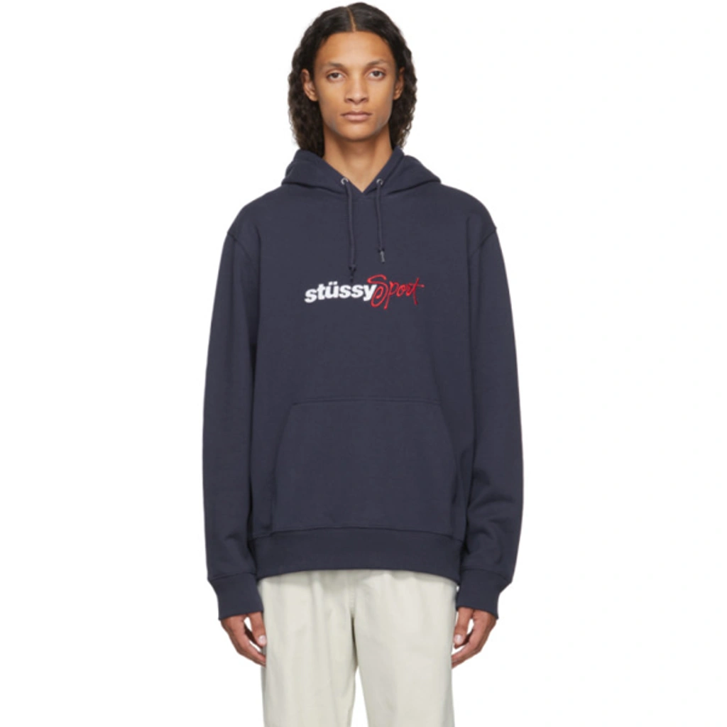 Stussy Sport Embroidered Hooded Sweatshirt In Navy | ModeSens