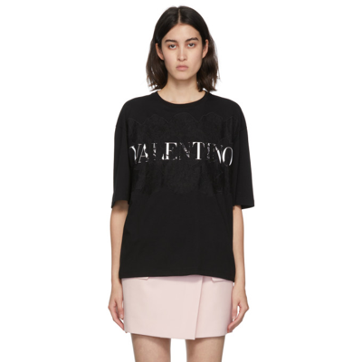 Valentino Black Lace Oversized T-shirt In Nero