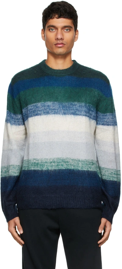 Ps By Paul Smith Blue Ombre Stripe Mohair Sweater In White