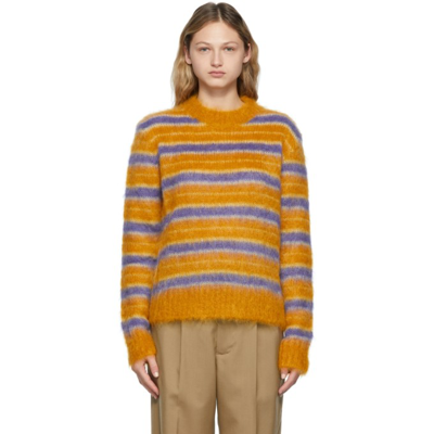 Marni Yellow Striped Brushed Mohair Jumper In Multicolor