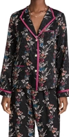 Morgan Lane Floral Jacquard Pajama Shirt In Noir