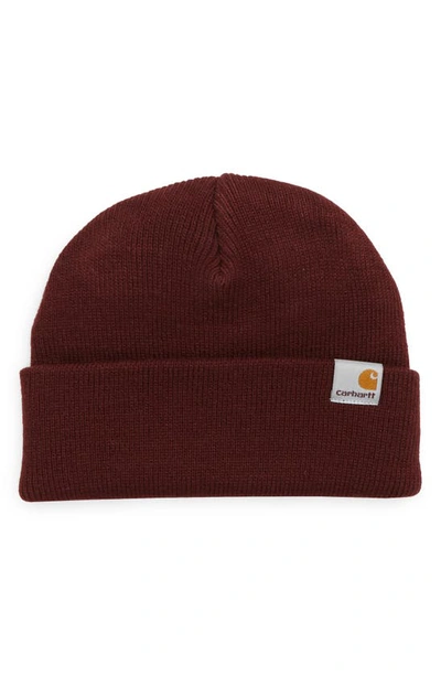 Carhartt Burgundy Logo Patch Beanie In Rust