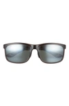 Maui Jim Huelo 58mm Polarizedplus® Rectangular Sunglasses In Black Gloss/ Neutral Grey