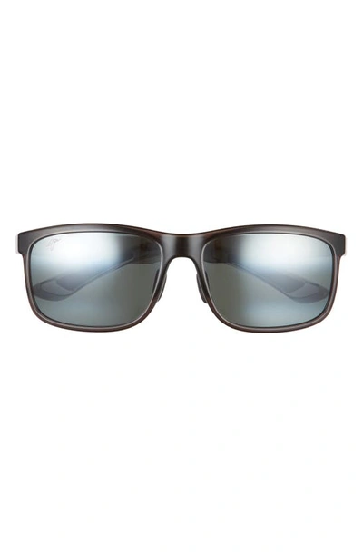 Maui Jim Huelo 58mm Polarizedplus® Rectangular Sunglasses In Black Gloss/ Neutral Grey